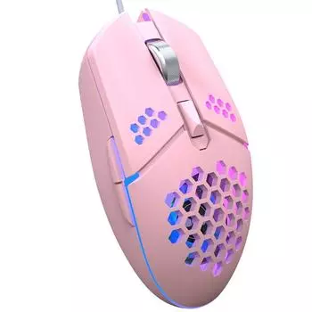 Проводная игровая мышь RGB USB с охлаждающим вентилятором, сотовая полая, защищенная от пота, розовая геймерская мышь 3200 точек на дюйм для портативных ПК чёрный