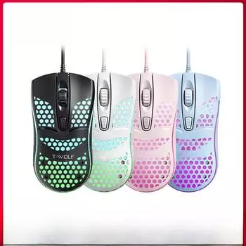 Проводная игровая USB-мышь T-WOLF V15 Thunder Wolf Honeycomb. розовый