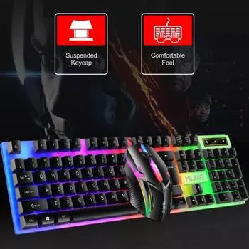 Проводная клавиатура и мышь с радужной подсветкой, плавающий колпачок Прочная, износостойкая, удобная клавиатура для делового офиса белый