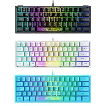 Проводная клавиатура K61 RGB, 60 процентов, 62 клавиши, эргономичная игровая клавиатура для ноутбука чёрный