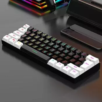 Проводная механическая игровая клавиатура с RGB-подсветкой, универсальная, 61 клавиша, мини-проводная, офисная белый/чёрный