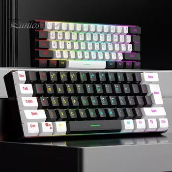 Проводная механическая игровая клавиатура с RGB-подсветкой, универсальная 61 клавиша, мини-проводная офисная клавиатура с мышкой белый/чёрный