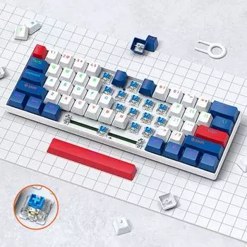 Проводная механическая клавиатура 61 клавиша Компактный дизайн Легкая портативная механическая клавиатура для ПК Компьютерные аксессуары синий/белый
