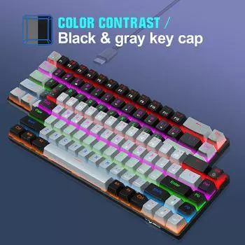 Проводная механическая клавиатура HXSJ V800, 68 клавиш, игровая клавиатура RGB со съемным кабелем Type-C, ABS Red switch серый