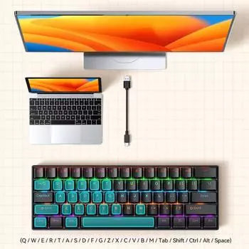 Проводная механическая клавиатура Yousheng, 61 клавиша, компактный дизайн, легкая портативная механическая клавиатура для ПК, компьютерные аксессуары