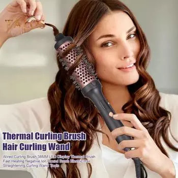 Проводная щетка для завивки волос 38 мм со светодиодным дисплеем, термощетка, быстрый нагрев, круглая щетка с отрицательными ионами, электрическая плойка для выпрямления волос, инструменты для завивки EU