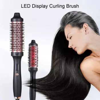 Проводная щетка для завивки волос 38 мм со светодиодным дисплеем, термощетка, быстрый нагрев, круглая щетка с отрицательными ионами, электрическая плойка для выпрямления волос, инструменты для завивки EU