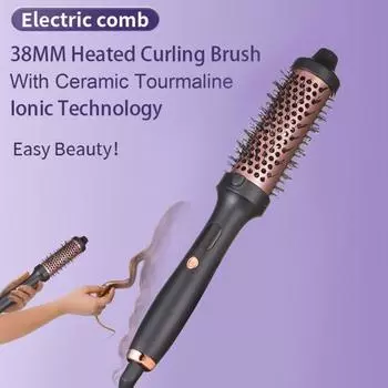 Проводная щетка для завивки волос 38 мм со светодиодным дисплеем, термощетка, быстрый нагрев, круглая щетка с отрицательными ионами, электрическая плойка для выпрямления волос, инструменты для завивки EU