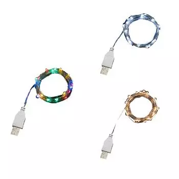 Проводная сказочная струнная лампа USB 2M с медной зарядкой для рождественской вечеринки, свадебного декора, лампа теплый белый