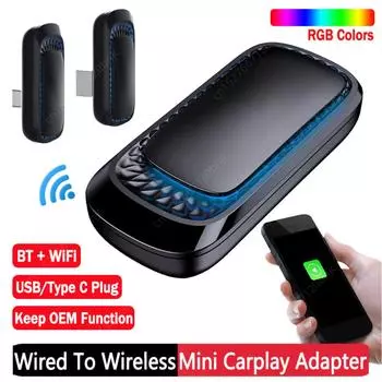 Проводной беспроводной адаптер CarPlay AI BOX для автомобильной стереосистемы OEM с USB-ключом Type C Plug and Play, автоматическое подключение телефона CarPlay