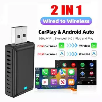 Проводной беспроводной адаптер Carplay Android Auto 2 в 1 AI Box для OEM автомобильной стереосистемы Plug and Play Smart Link для телефонов Android IOS