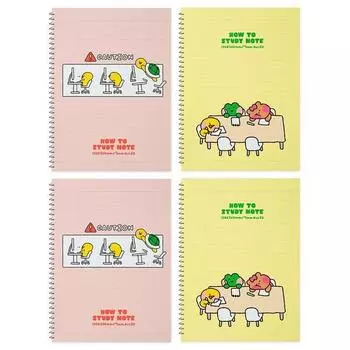 Проводной блокнот Line Friends Minini How To Study, 7 мм, набор из 2 предметов, коралловый, желтый, 2 комплекта