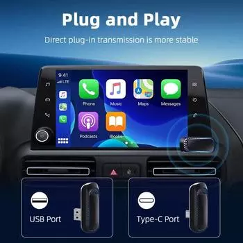 Проводной и беспроводной адаптер CarPlay RGB для штатного автомобильного радио с USB / Type-C plug and play smart link CarPlay cars Portable 12g