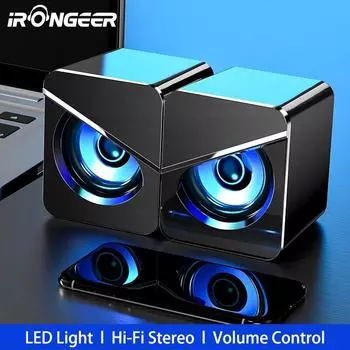 Проводной компьютерный динамик с яркой светодиодной подсветкой — питание от USB, два динамика для стереозвука, идеально подходят для игр и мультимедийных развлечений standard чёрный