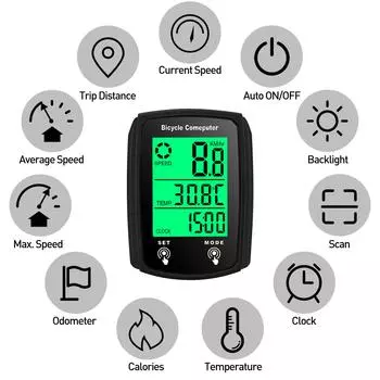 Проводной велосипедный компьютер, 19 функций, сенсорный велосипедный спидометр, одометр, водонепроницаемый велосипедный компьютер с чёрный