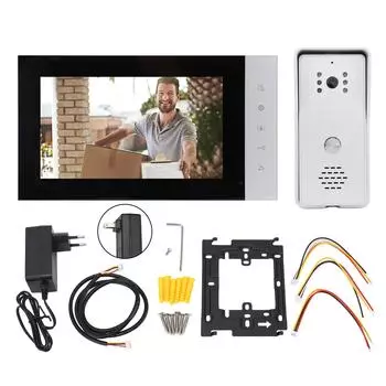 Проводной видеодомофон с 7-дюймовым ЖК-дисплеем IP65, защитой от непогоды, ночным видением, визуальным дверным звонком US Plug 100 to 240V