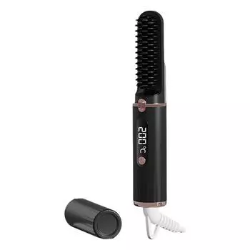 Проводной выпрямитель для волос с 4 регулируемыми температурами, ЖК-дисплей, портативная горячая щетка с отрицательными ионами, электрическая расческа для укладки вьющихся волос, распутывающая волосы чёрный