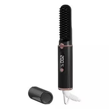 Проводной выпрямитель для волос с 4 регулируемыми температурами, ЖК-дисплей, портативная горячая щетка с отрицательными ионами, электрическая расческа для укладки вьющихся волос, распутывающая волосы чёрный