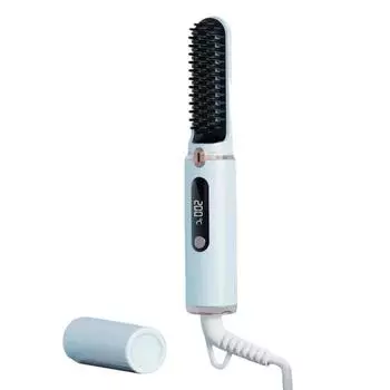 Проводной выпрямитель для волос с 4 регулируемыми температурами, ЖК-дисплей, портативная горячая щетка с отрицательными ионами, электрическая расческа для укладки вьющихся волос, распутывающая волосы синий