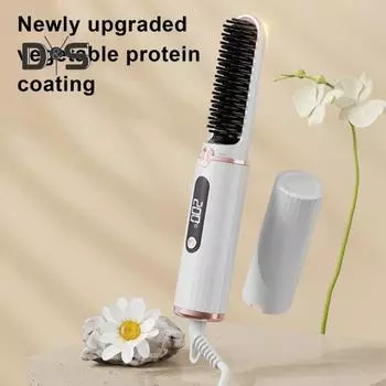 Проводной выпрямитель для волос с 4 регулируемыми температурами, ЖК-дисплей, портативная горячая щетка с отрицательными ионами, электрическая расческа для укладки вьющихся волос, распутывающая волосы чёрный