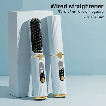 Проводной выпрямитель для волос с 4 регулируемыми температурами, ЖК-дисплей, портативная горячая щетка с отрицательными ионами, электрическая расческа для укладки вьющихся волос, распутывающая волосы розовый