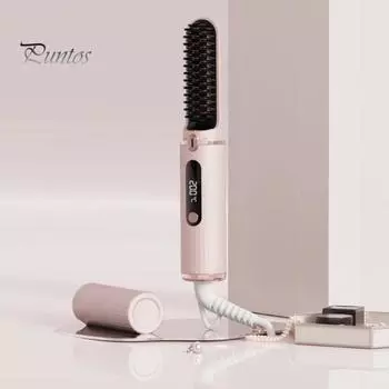 Проводной выпрямитель для волос с 4 регулируемыми температурами, ЖК-дисплей, портативная горячая щетка с отрицательными ионами, электрическая расческа для укладки вьющихся волос, распутывающая волосы чёрный