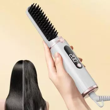 Проводной выпрямитель для волос Щетка 4 Температуры Регулируемый Быстрый Нагрев ЖК-Дисплей Портативный Отрицательный чёрный