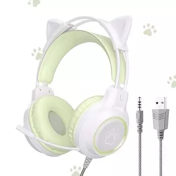 Проводные игровые наушники Cat Ear 40MM RGB USB с мягким защитным покрытием, хорошим звуком, регулируемые, совместимые с языками, подарок на день рождения, новый год с инструкцией на японском языке