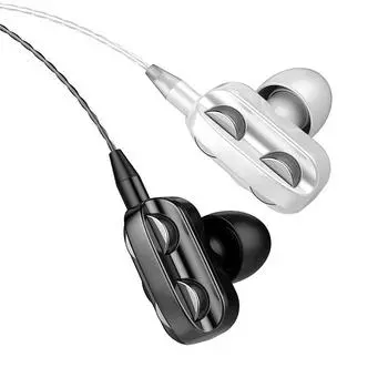 Проводные наушники 3,5 мм с четырьмя ядрами, двойной динамической катушкой, Hi-Fi, супербасовая гарнитура с HD-микрофоном, шумоподавлением чёрный