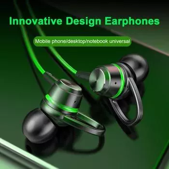 Проводные наушники 3,5 мм, стереонаушники-вкладыши с микрофоном, чистый бас, шумоподавление, металлические тяжелые басы, спортивная гарнитура с громкой связью для игр, музыки, фитнеса зелёный