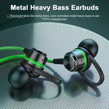 Проводные наушники 3,5 мм, стереонаушники-вкладыши с микрофоном, чистый бас, шумоподавление, металлические тяжелые басы, спортивная гарнитура с громкой связью для игр, музыки, фитнеса зелёный