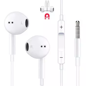 Проводные наушники ifconst Превосходные новые наушники с магнитным пультом управления Iyahon, поддерживающим громкость, совместимые с белыми наушниками CTIA, [Дизайн 2023 г.]