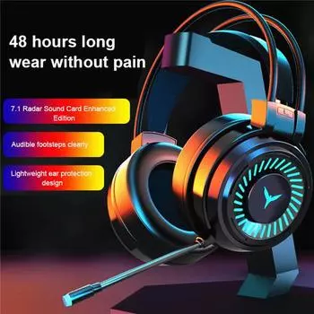 Проводные наушники, игровые гарнитуры, объемный звук, стерео USB-микрофон, цветной свет, игровая гарнитура для ноутбука, ПК