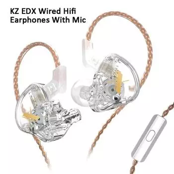 Проводные наушники KZ EDX 3,5 мм Hi-Fi с микрофоном, динамическими стереонаушниками с басами, модные внутриканальные спортивные наушники с шумоподавлением. чёрный