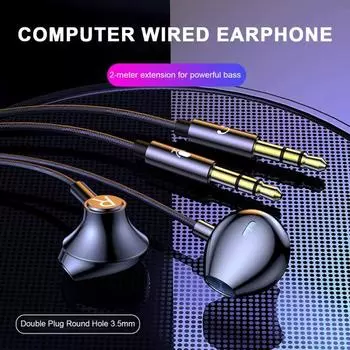 Проводные наушники с микрофоном, двойной штекер 3,5 мм, полувкладыши, шумоподавление, управление линией, запись потоковой передачи в реальном времени, игровые наушники-вкладыши