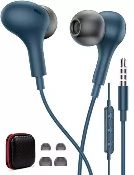 Проводные наушники с микрофоном и пультом дистанционного управления, совместимые с разъемом для наушников ПК, глубокими басами, магнитной конструкцией, регулятором громкости для школы синий