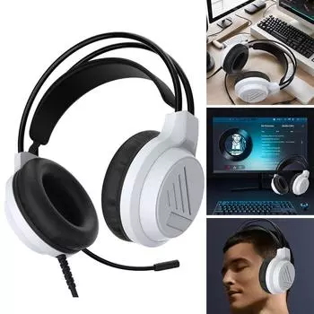 Проводные наушники с микрофоном, регулируемая шумоподавляющая гарнитура, игровые накладные наушники для PS5/PS4/Switch/XBOX/PC Black white