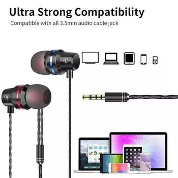 Проводные наушники с мощным басом Внутриканальные наушники с шумоподавлением Интеллектуальное управление проводом Спортивная музыка Высокочеткие проводные игровые наушники чёрный