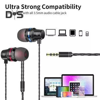 Проводные наушники с мощными басами, внутриканальные наушники с шумоподавлением, интеллектуальное управление проводом, спортивная музыка, высокочеткие проводные игровые наушники чёрный