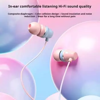 Проводные наушники Водонепроницаемые стереозвуки Динамический драйвер Глубокие басы без искажений Спортивные наушники с кабелем розовый