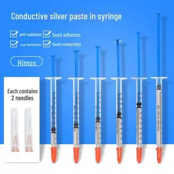 Проводящая серебряная краска-карандаш Himos для ремонта проводов размораживания окон автомобиля, пульта дистанционного управления и кабеля клавиатуры 0.2ml (with 2 needles)