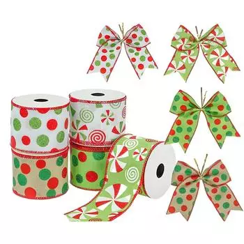 Проволочная рождественская лента, красная зеленая лента в горошек для рождественской елки, для украшения подарков, изготовления бантов, изготовления венков, праздничных рождественских украшений 1