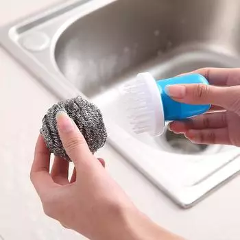 Проволочная шариковая щетка с длинной ручкой Щетка для чистки кастрюли Ручка для мытья посуды Щетка для мытья посуды Проволочный шарик из нержавеющей стали Кухонный очиститель зелёный