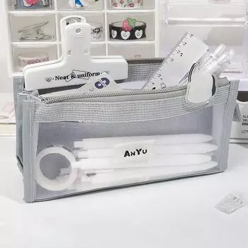 Прозрачная 5-слойная сетчатая сумка для ручек и пеналов с видимым карманом для хранения канцелярских принадлежностей в школе