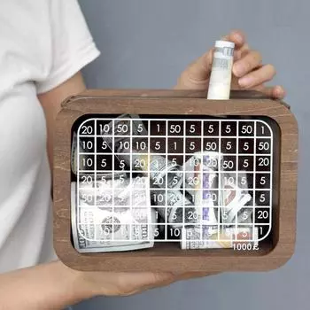 Прозрачная акриловая копилка для сбережений денег 1000 EUR/USD/GBP Копилка для сбережений денег Деревянная копилка со счетчиком