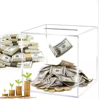 Прозрачная акриловая копилка квадратная большая емкость для сбережений денег коробка для монет банкнот 12/15/18 см