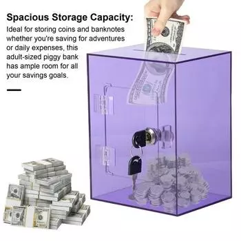 Прозрачная акриловая копилка с ключом для детей и взрослых, большая емкость, открывающаяся прозрачная банка для сбережений, контейнер для монет и денег прозрачный