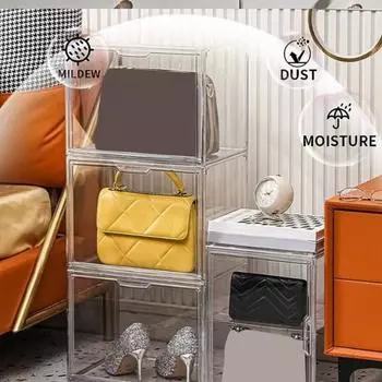 Прозрачная акриловая полка для хранения витрины со съемными перегородками Магнитная дверца Прозрачный дизайн Простая сборка Пыленепроницаемый ящик для хранения