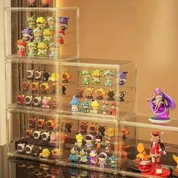 Прозрачная акриловая полка для хранения витрины со съемными перегородками Магнитная дверца Прозрачный дизайн Простая сборка Пыленепроницаемый ящик для хранения Large