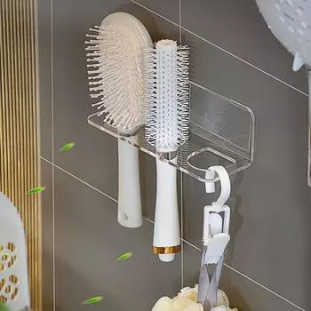Прозрачная акриловая полка для ванной с 3 отверстиями, самоклеящаяся, держатель для расчески, диспенсера для бритвы, настенная полка для хранения в душе